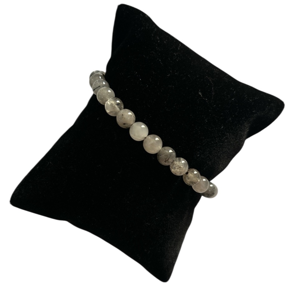 Natural Rutilated Quatrz or Cloudy Quartz Beaded Stretch Bracelet 6mm
